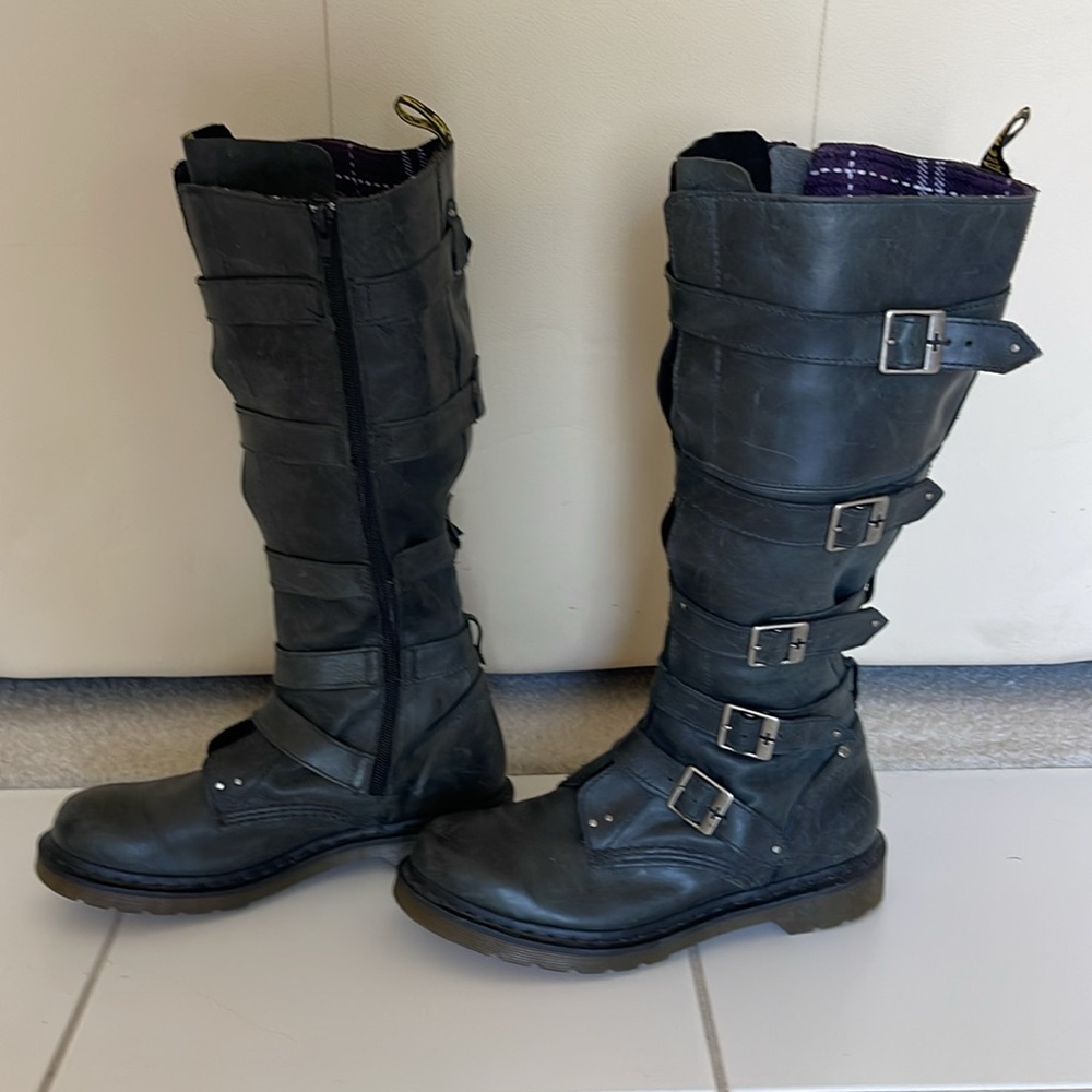 Dr. Martens Docs Phina Tall Buckle Leather Combat Boots EUC sz 10 Rare - Picture 3 of 16